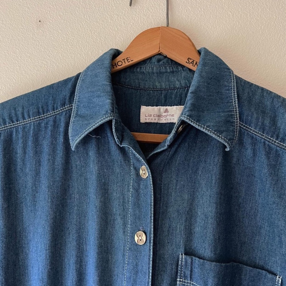 Liz Claiborne Vintage Denim Blue Button-Down Dress - Picture 4 of 8